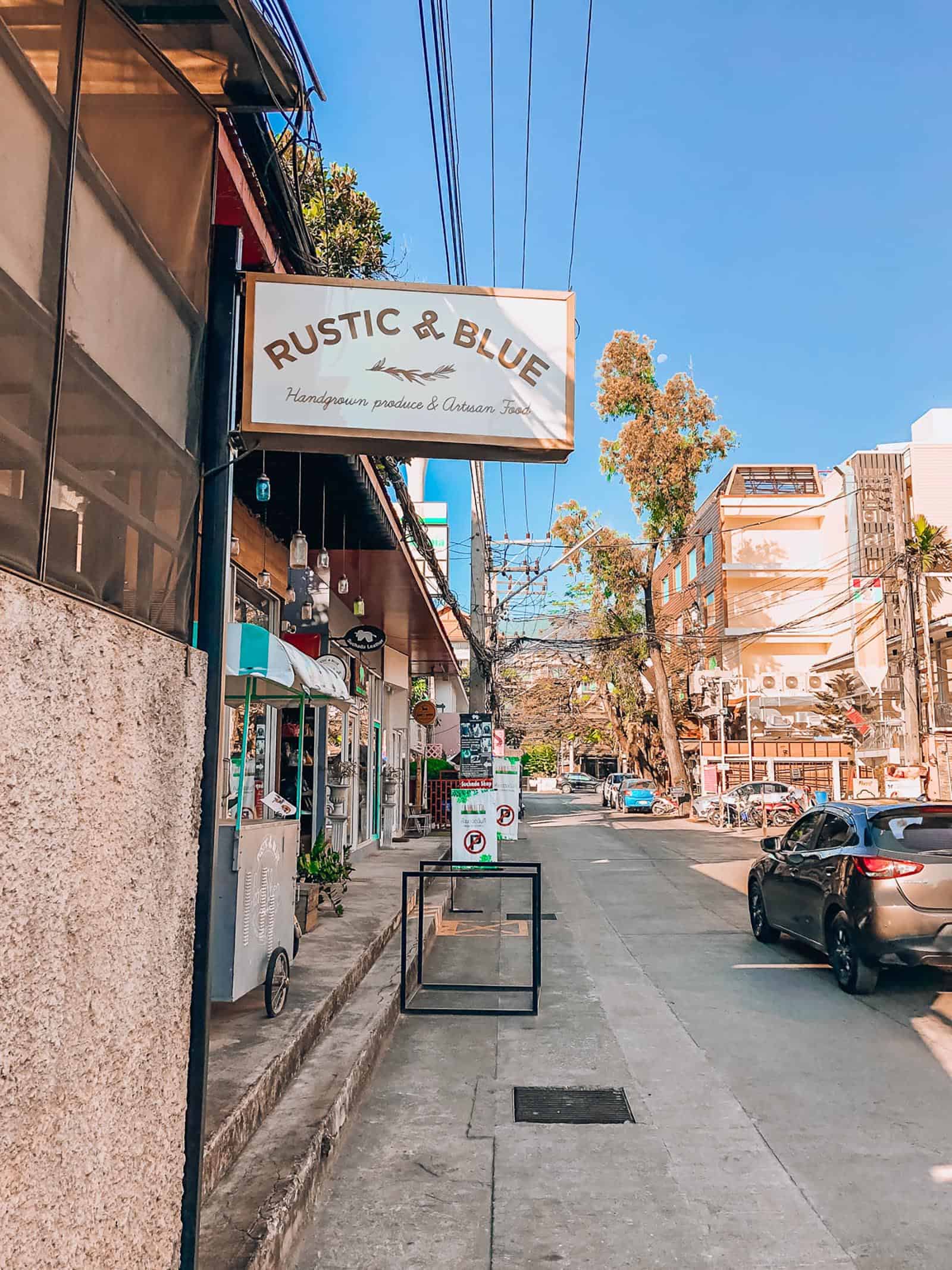 Exterior view of Rustic and Blue Cafe in Chiang Mai