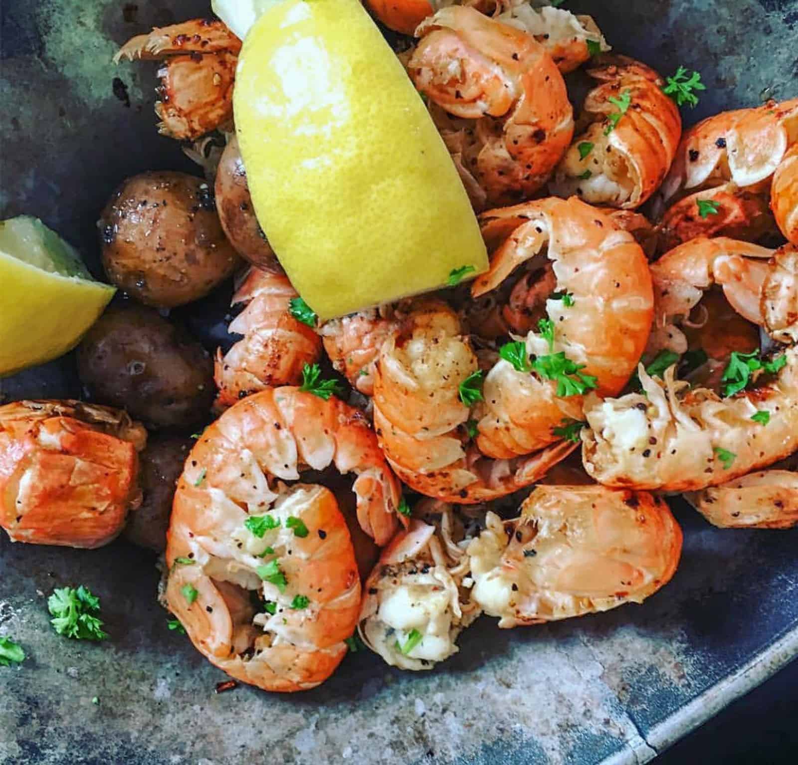 Bucket of lobster tails at Fjorubordid restaurant in Reykjavik Iceland