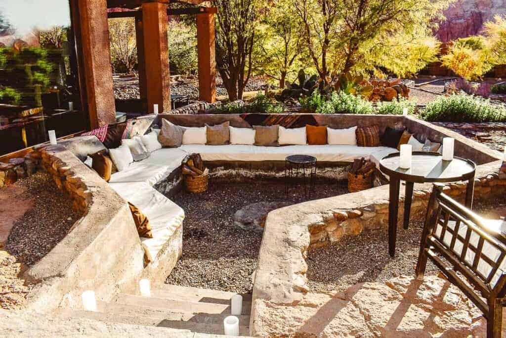 Alto Atacama hotel outdoor firepit and lounge area