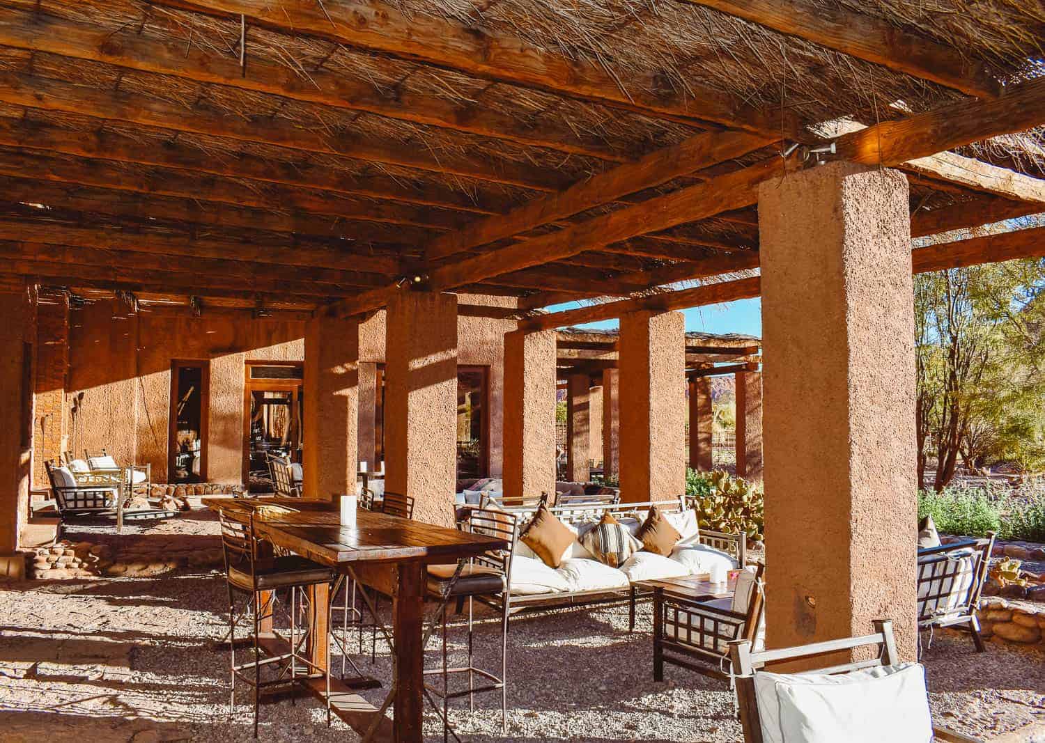 Outdoor dining area at the Alto Atacama Desert Lodge and Spa in San Pedro de Atacama Chile