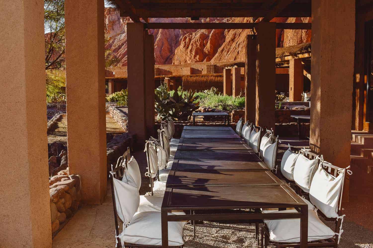 Outdoor dining area at the Alto Atacama Desert Lodge and Spa hotel