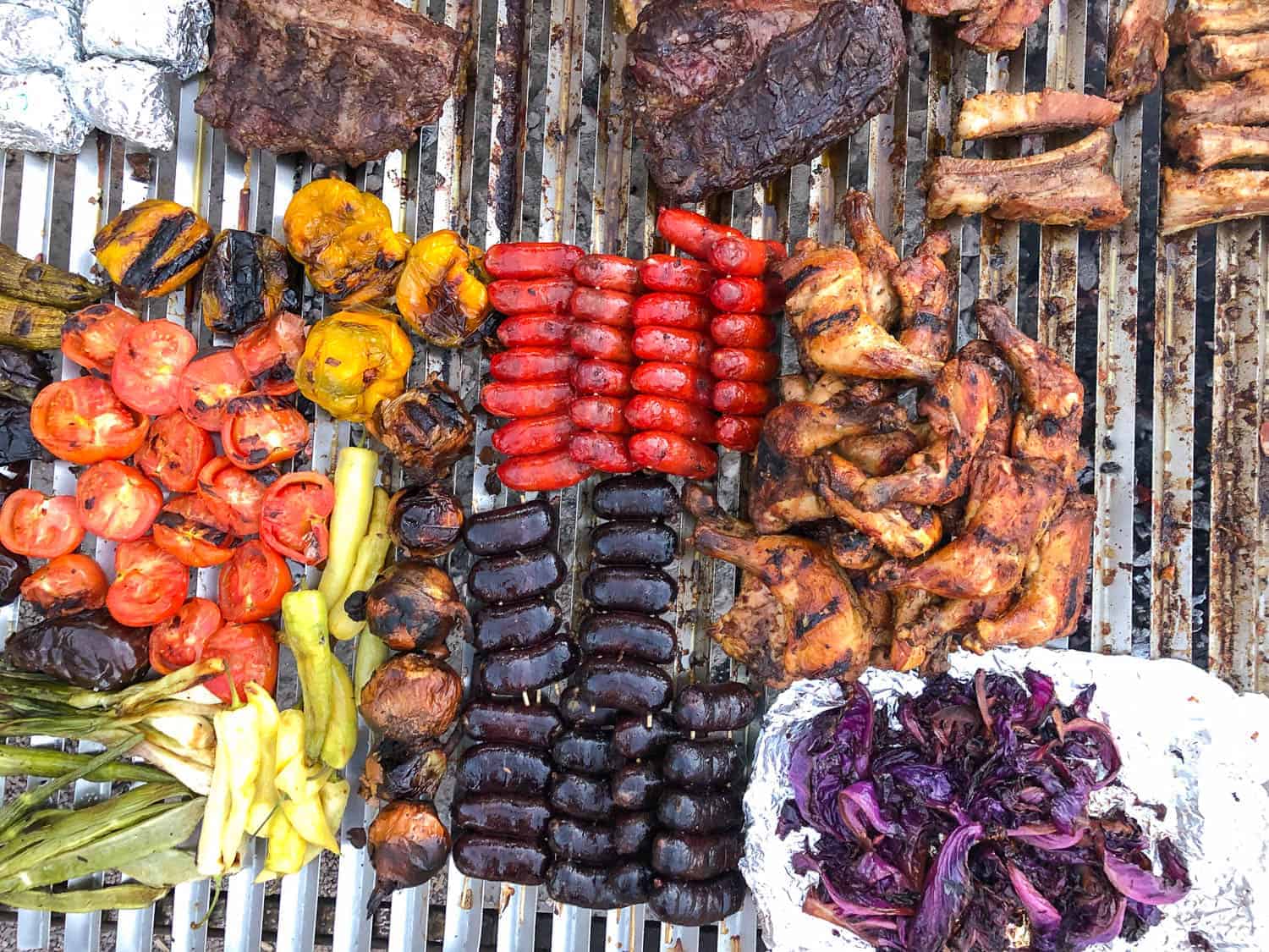 Grilled meat and vegetables on the barbecue at the Alto Atacama hotel in northern Chile