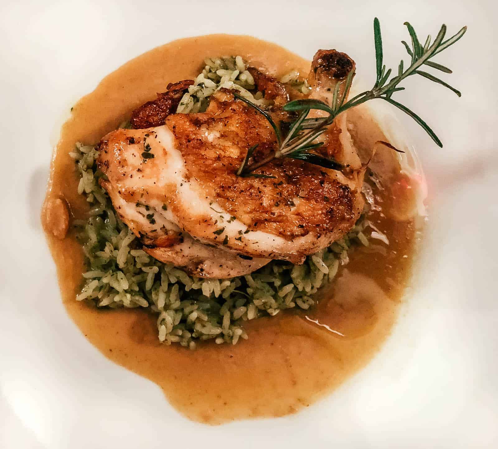 Roasted chicken and rice on a plate