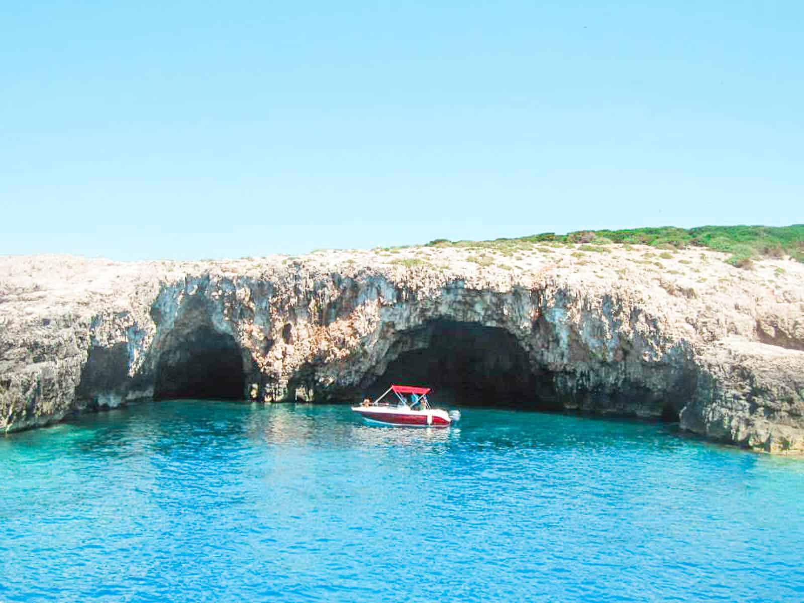 Entrance to the blue and green caves off the coast of Croatia