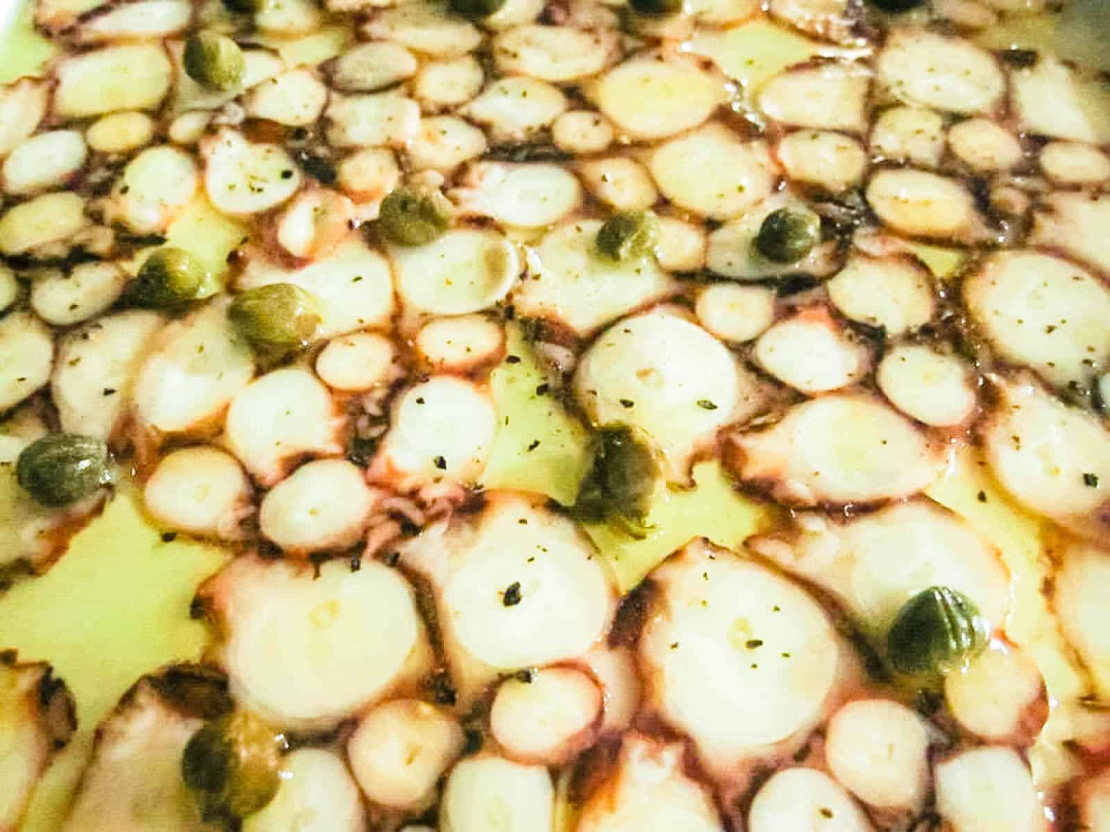 Octopus carpaccio at a restaurant in Hvar, Croatia