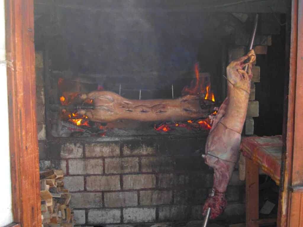 Lamb roasting on a spit in Croatia