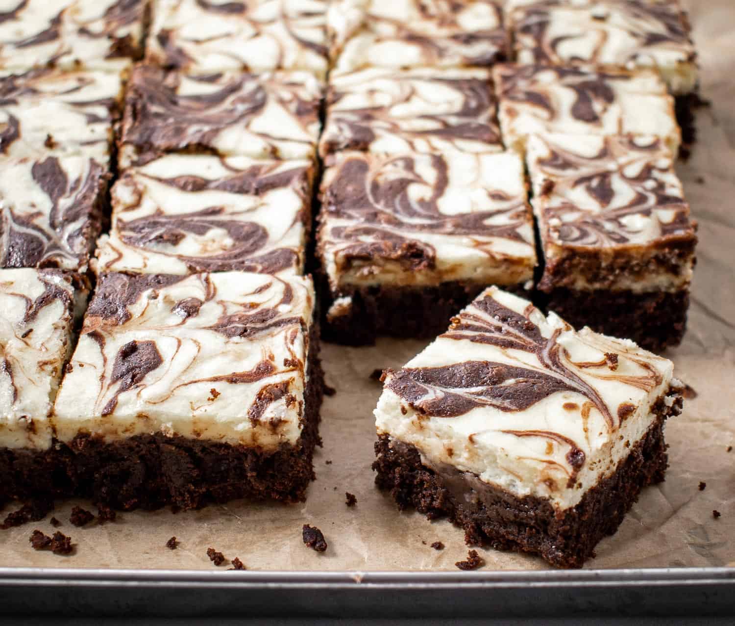 A tray of cream cheese brownies that are gluten-free