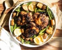 Air fryer honey mustard chicken with potatoes and green beans