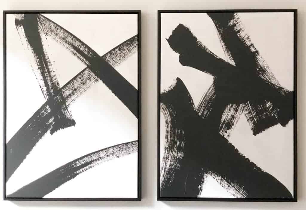 West Elm Double Abstract Black and White Paintings