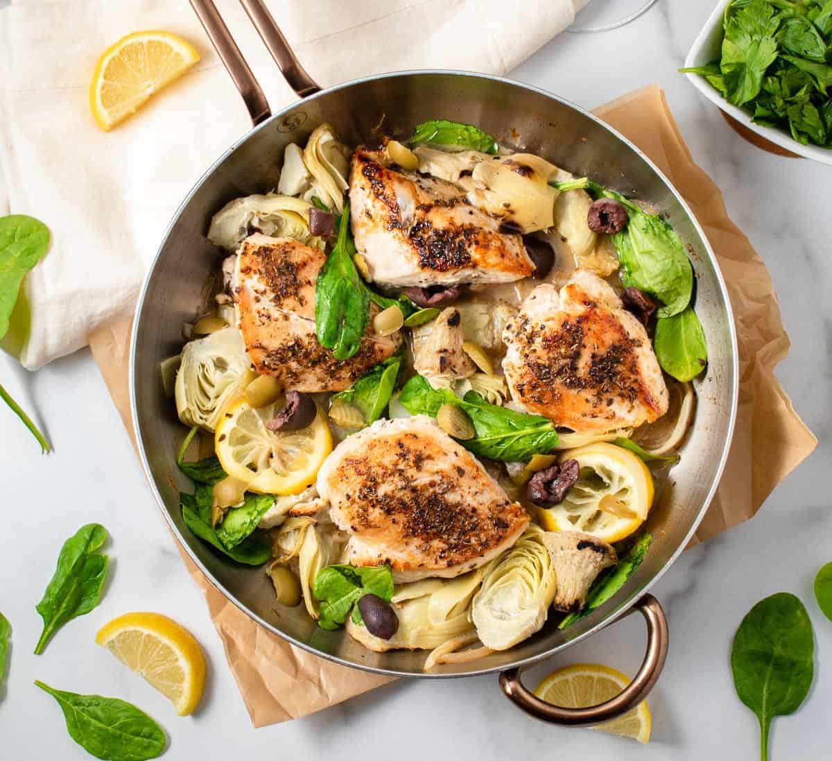 One pan lemon chicken with artichokes and olives recipe