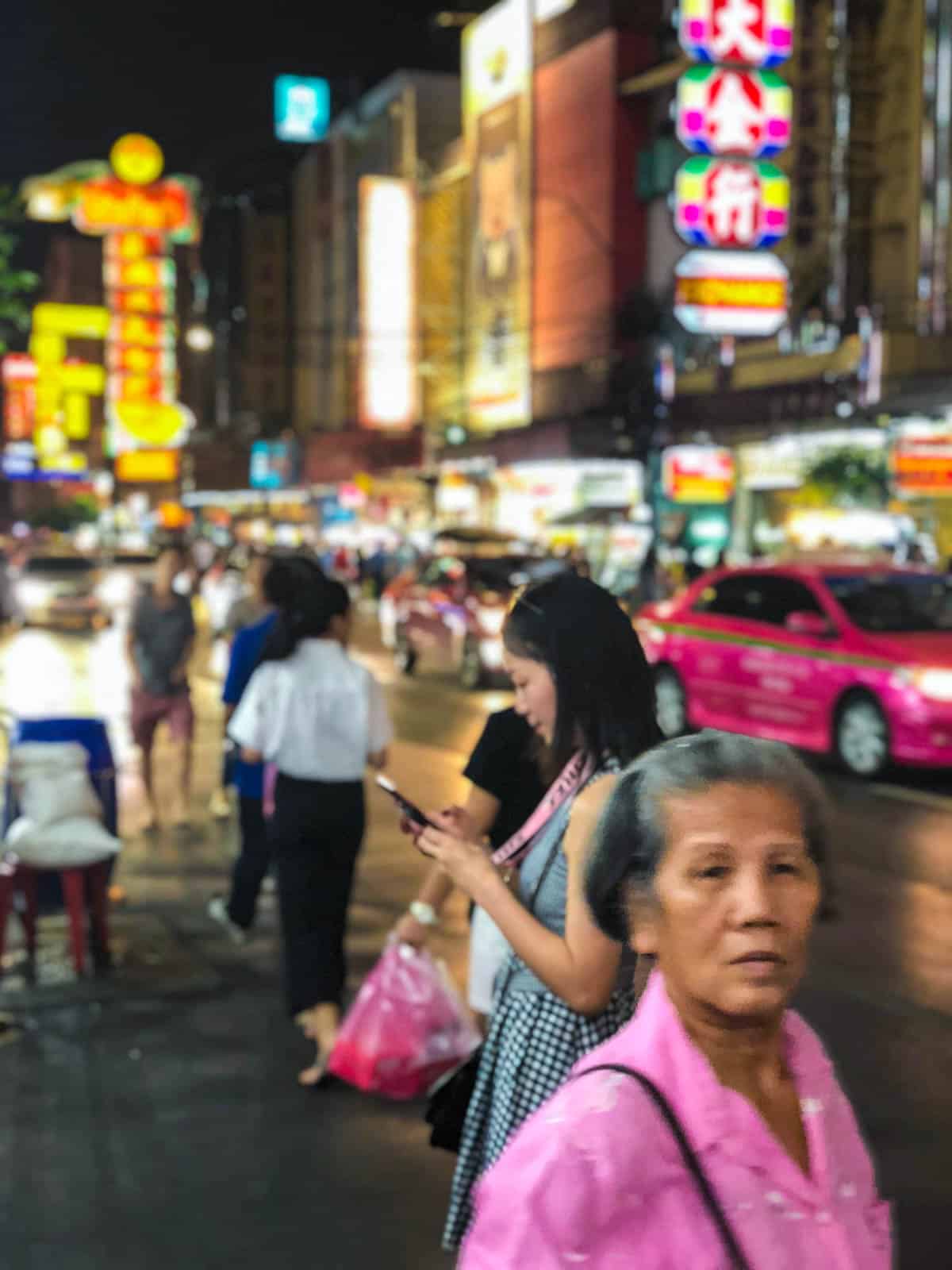 Yaowarat road in Bangkok's Chinatown at night - what to do in Bangkok