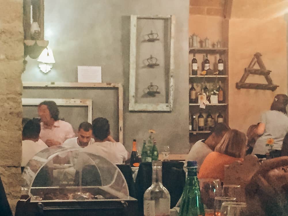 Interior of La Vinaigrette, a restaurant in Gallipoli, Puglia, Italy. 