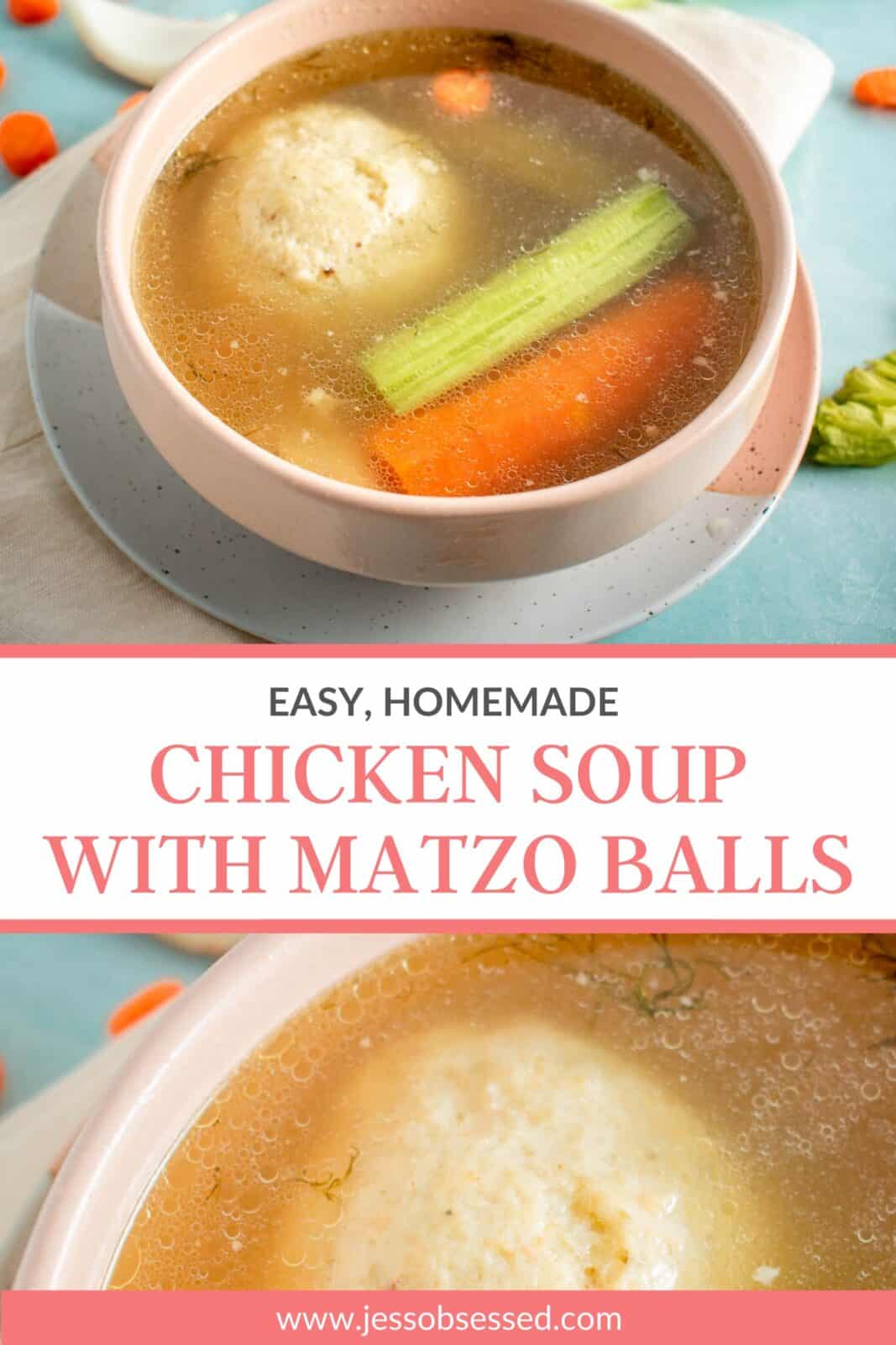 Homemade chicken soup with matzo balls pin 