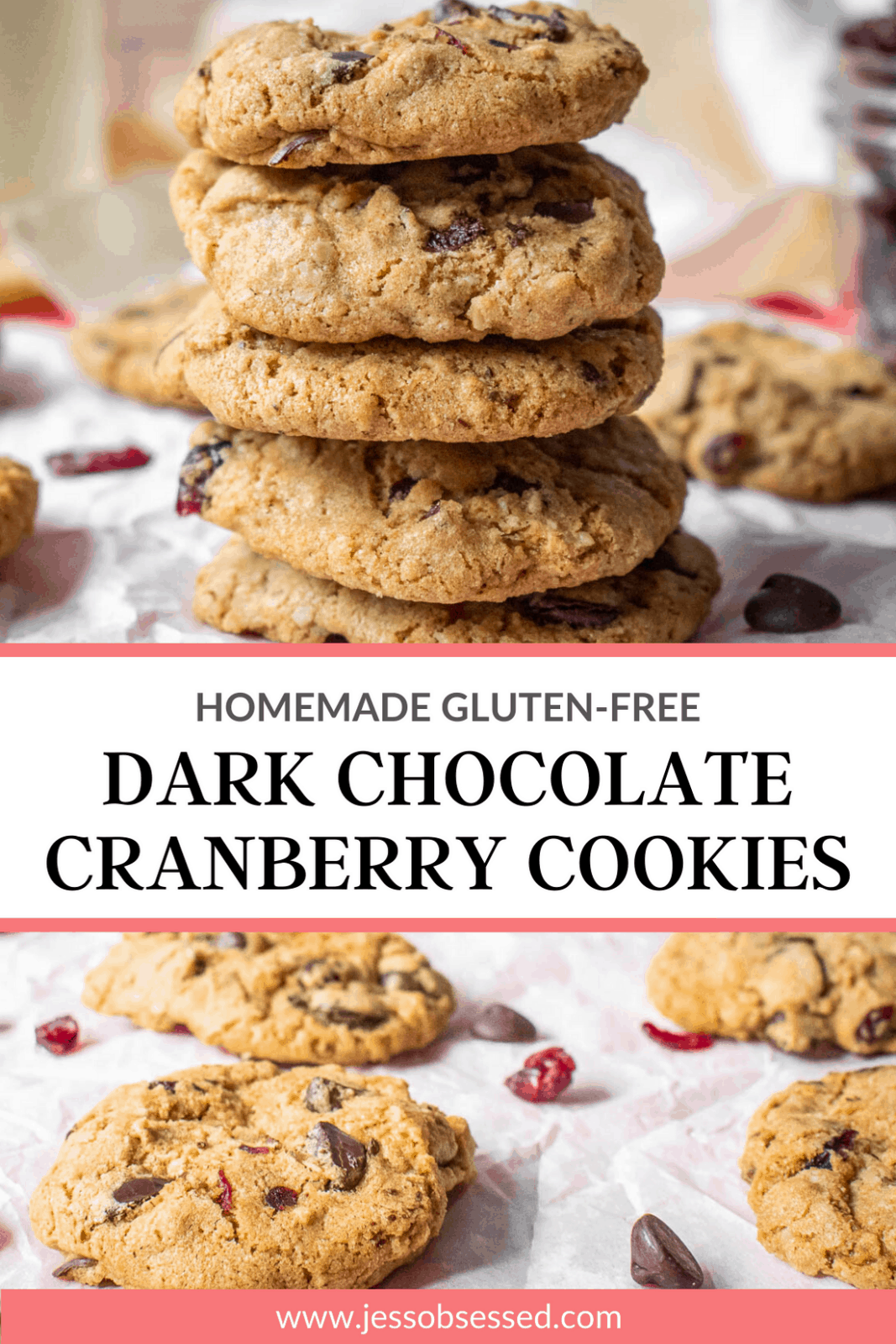 Gluten-free dark chocolate cranberry oatmeal cookies recipe. 