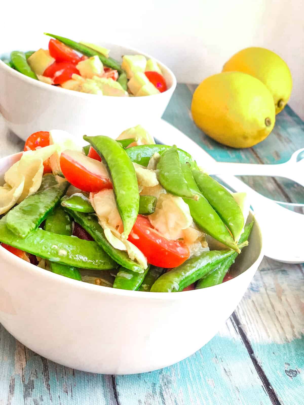 Snow pea salad recipe with artichokes and hearts of palm 