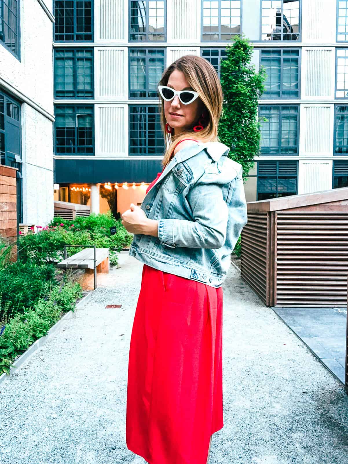 Red jumpsuit with jacket deals