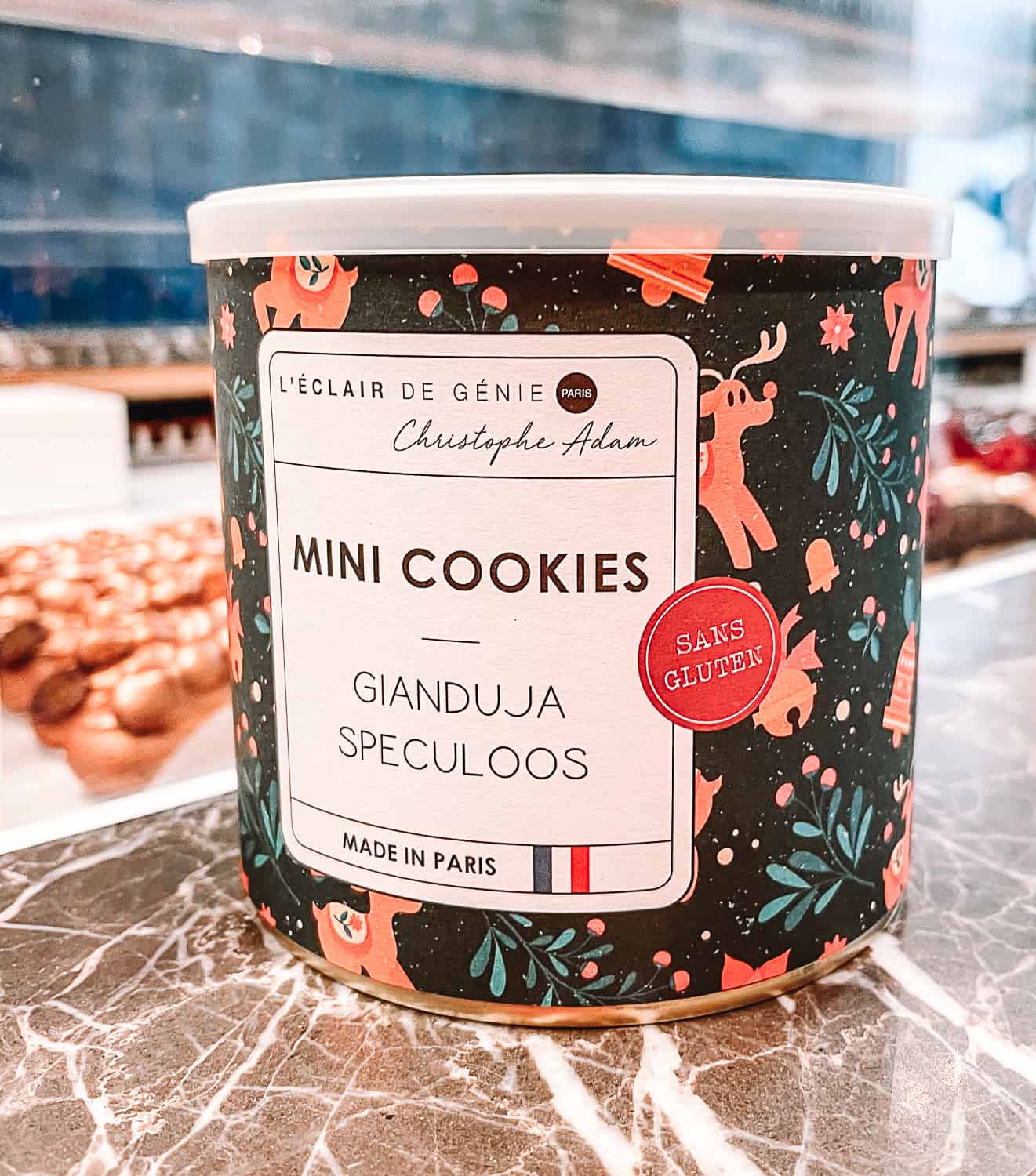 Canister of gluten free cookies